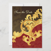 red gold save the date announcement