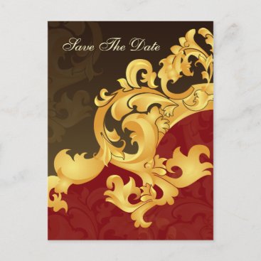 red gold save the date announcement postcard