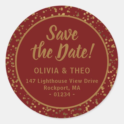 Red Gold Save the Date Return Address Label