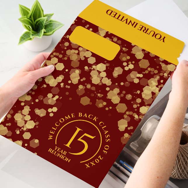 Red & Gold School Class Reunion Envelope Mailers (Desk)