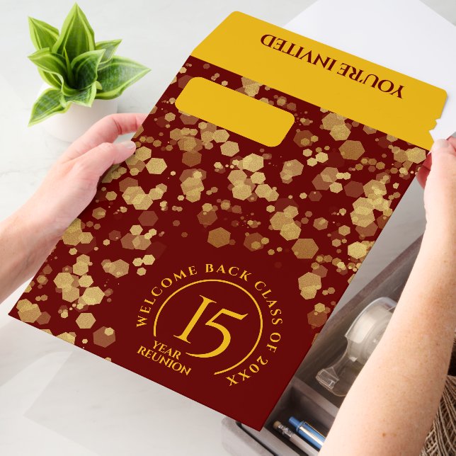Red & Gold School Class Reunion Envelope Mailers (Desk)