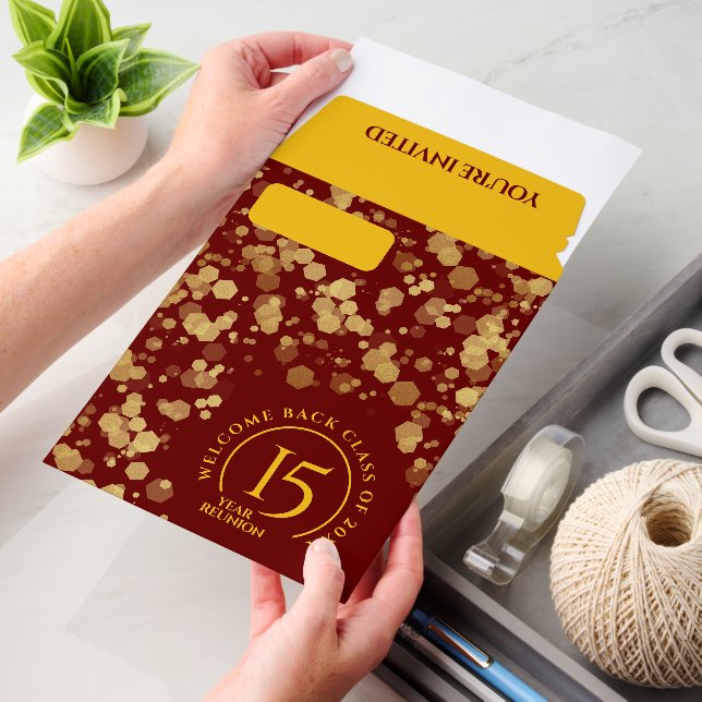Red & Gold School Class Reunion Envelope Mailers (Desk)