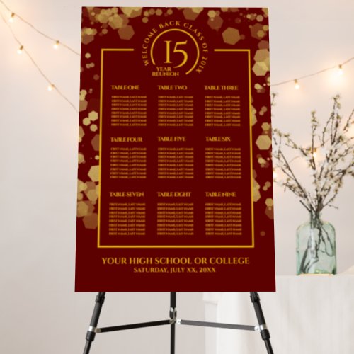 Red  Gold School Class Reunion Seating Chart Foam Board