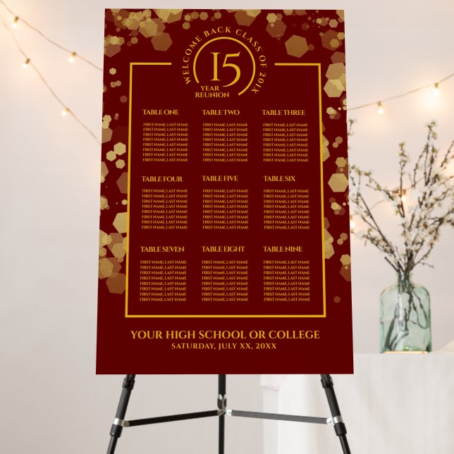 Red & Gold School Class Reunion Seating Chart Foam Board (In Situ (Stand))