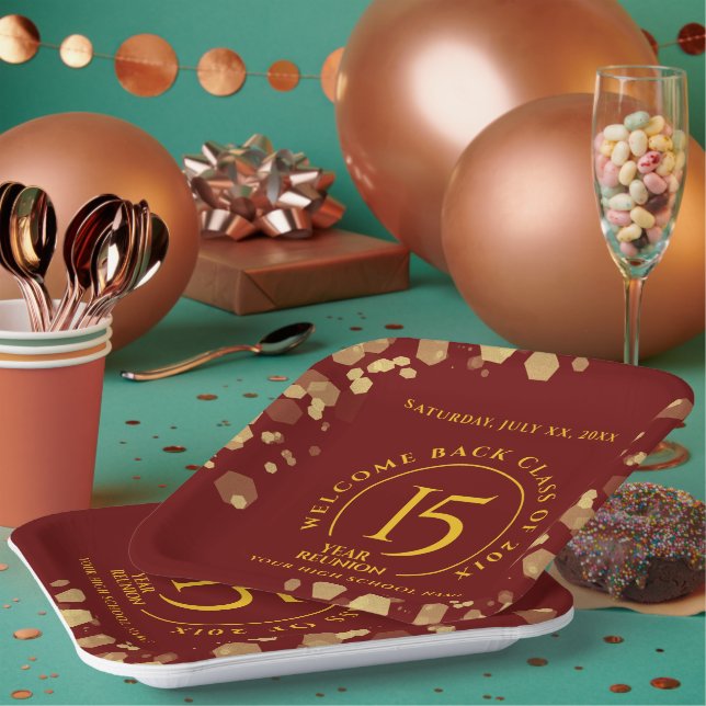 Red & Gold School College Class Reunion Paper Plates (Multi)