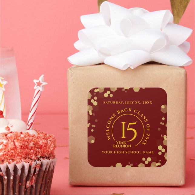 Red & Gold School College Class Reunion Square Sticker (Party)