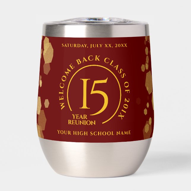 Red & Gold School College Class Reunion Thermal Wine Tumbler (Front)