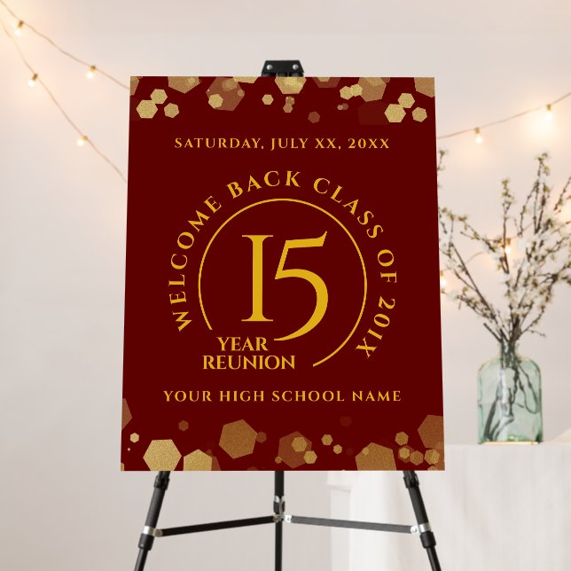 Red & Gold School College Class Reunion Welcome Foam Board (In Situ (Stand))