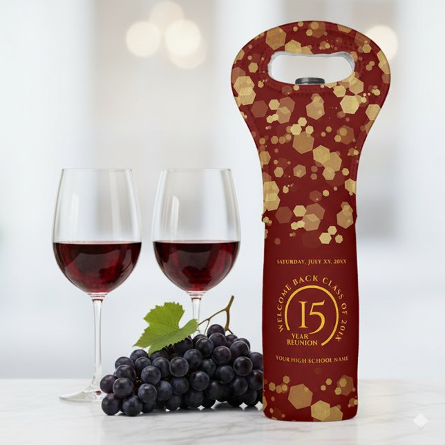 Red & Gold School College Class Reunion Wine Bag (Red & Gold Confetti Class Reunion Wine Tote Cover Photo)
