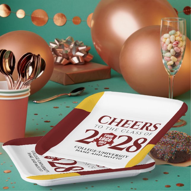 Red Gold School College University Graduation Paper Plates (Multi)