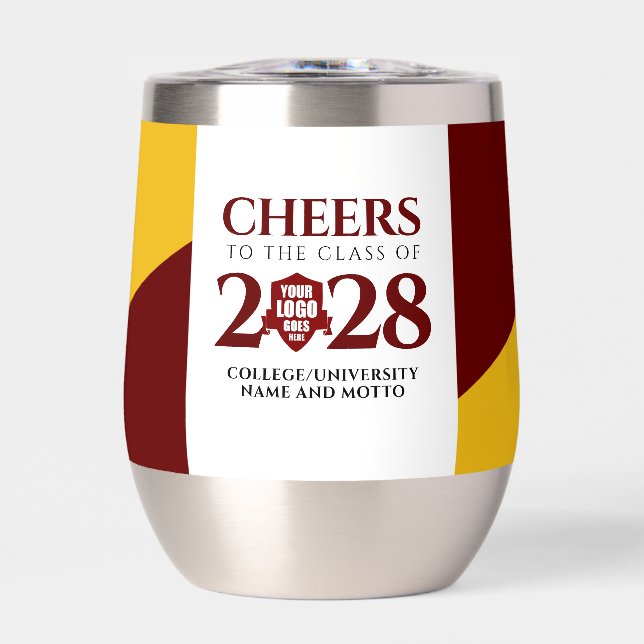 Red Gold School College University Graduation Thermal Wine Tumbler (Front)