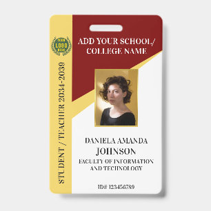 Red Gold School College University Student Teacher Badge