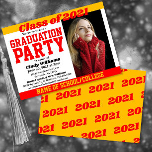 Red Gold School Colors Photo Graduation Invitation