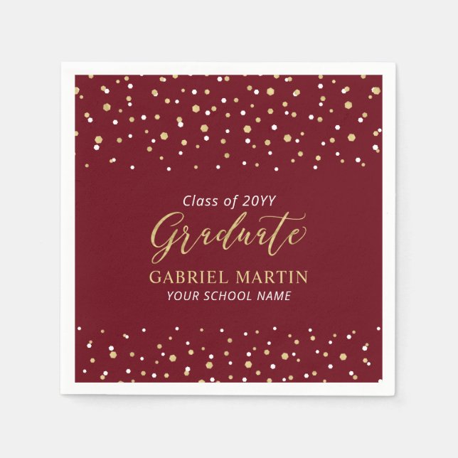 Red & Gold School Graduation Ceremony Party  Napkins (Front)