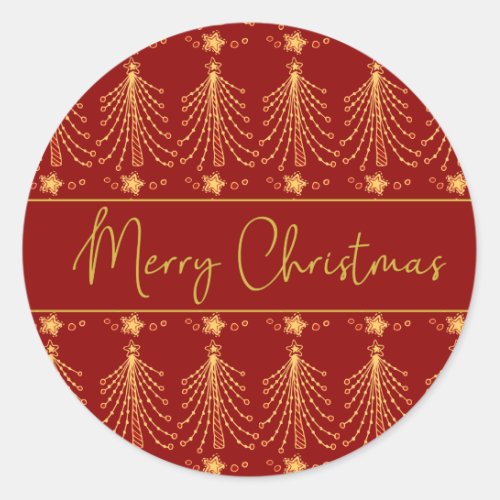 Red  Gold Script Christmas Tree Lights Pattern Cl Classic Round Sticker