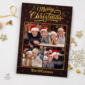 Red & Gold Script Merry Christmas Photo Card