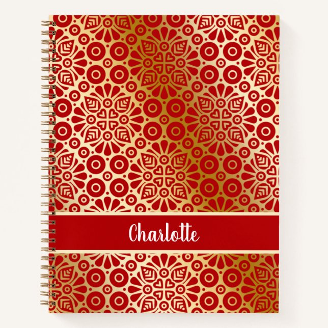 Red gold script name luxury notebook (Front)