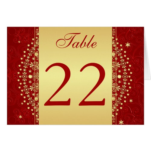 Red Gold Scrolls Stars Table Number Card