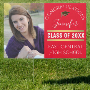 Red Gold Senior Photo Large Graduation Yard Sign