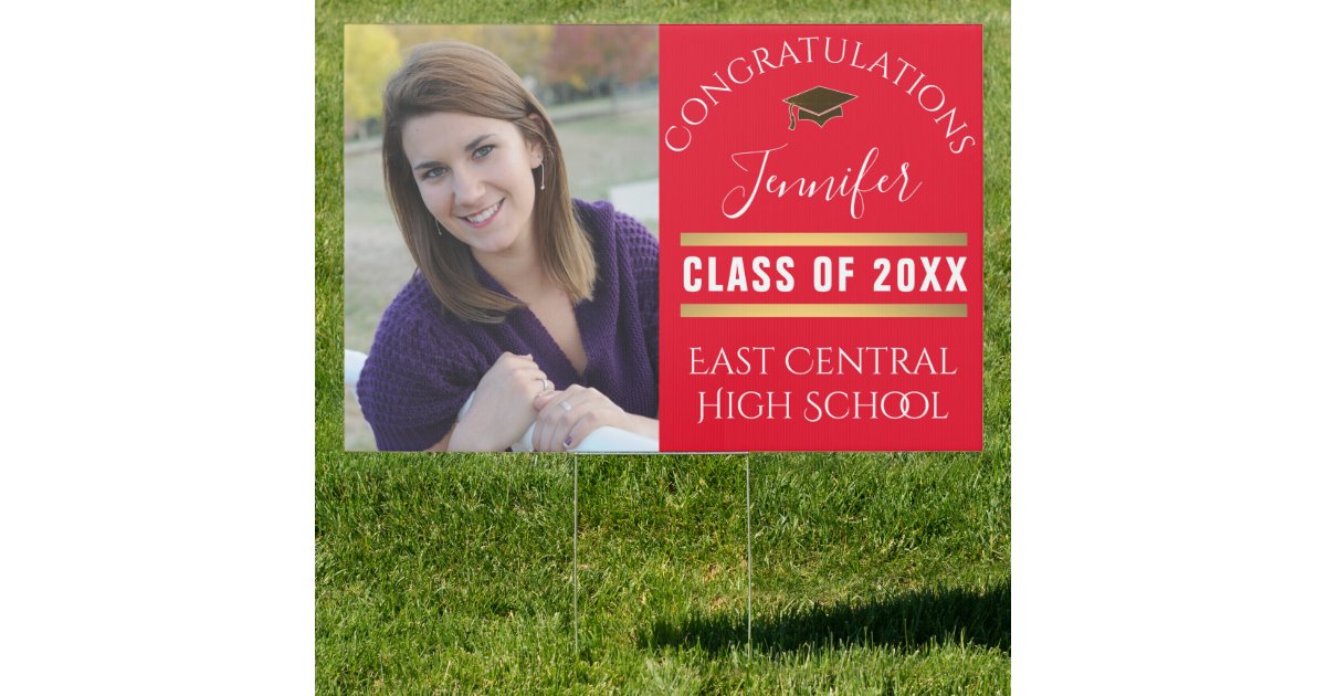 Red Gold Senior Photo Large Graduation Yard Sign | Zazzle
