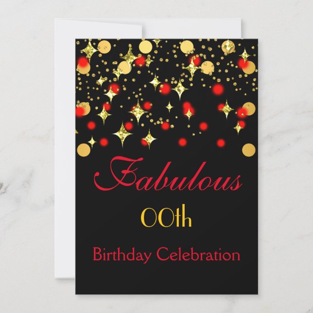 Red Gold Shimmer Lights Birthday Party Invitation (Front)