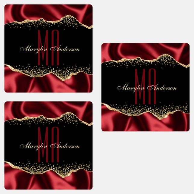 RED & GOLD SHIMMER SATIN BORDERS CUSTOM MONOGRAM  LABELS (Group)