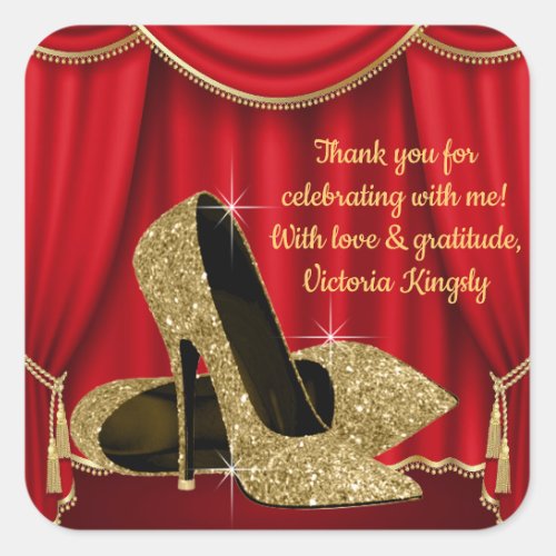 Red Gold Shoe Birthday Party Favor Stickers