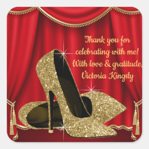 Red Gold Shoe Birthday Party Favor Stickers