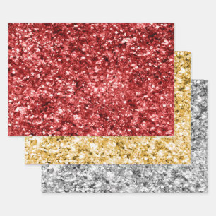 Red Gold Silver Glitter Sparkle Wrapping Paper Sheets