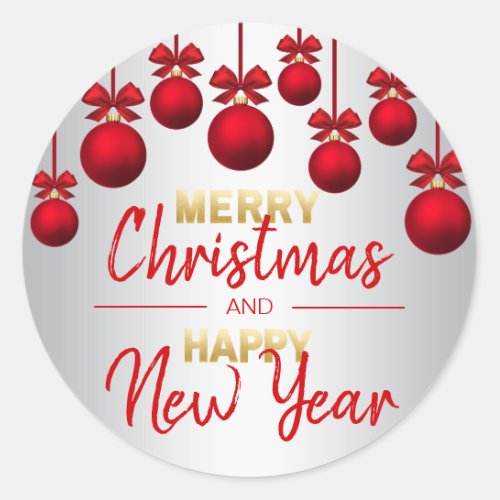 RED Gold Silver Merry Christmas  Happy New Year Classic Round Sticker