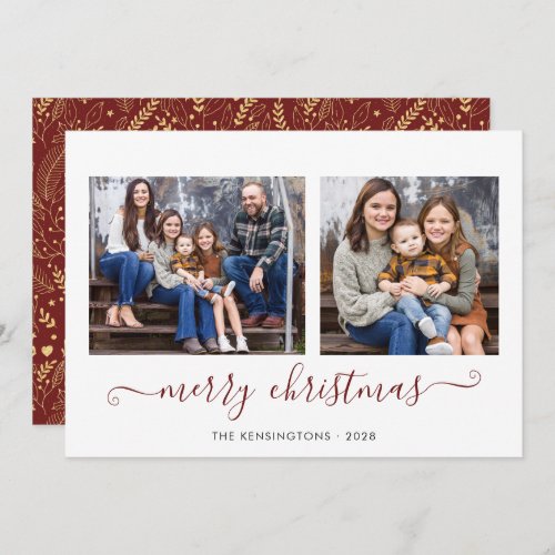 Red Gold Simple Script Merry Christmas Photo Holid Holiday Card