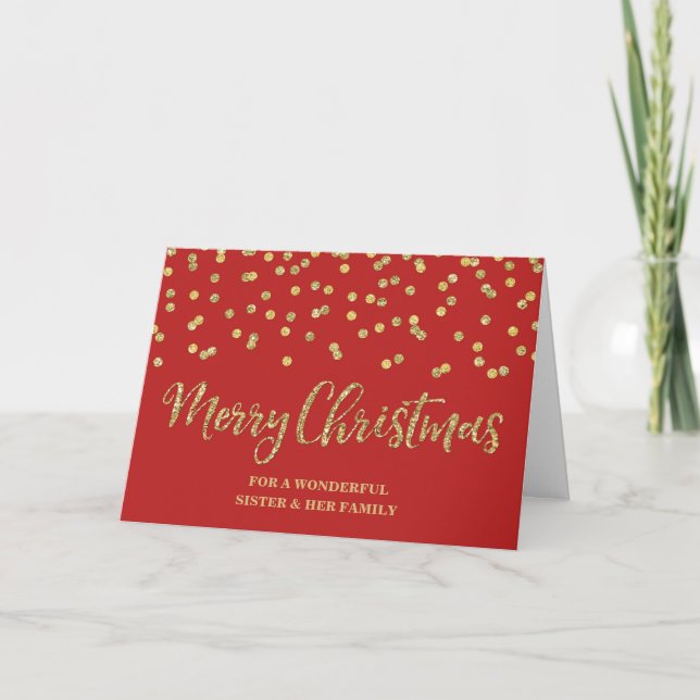 Red Gold Sister & Family Merry Christmas Card (Front)