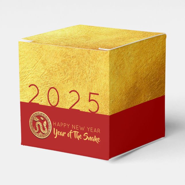 Red Gold Snake papercut 2025 Party Favor Box (Front Side)