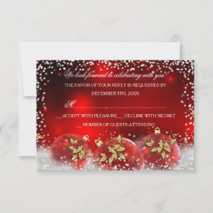 Red Gold Snow Bauble Christmas Party RSVP Card