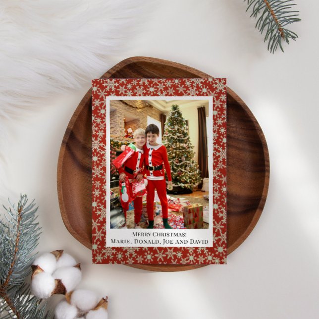 Red Gold Snowflake Add Your Own Photo Christmas Holiday Card (Creator Uploaded)