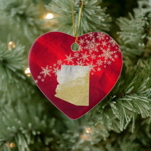 Red Gold Snowflake Arizona Heart Ceramic Ornament