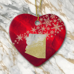 Red Gold Snowflake Arizona Heart Ceramic Ornament