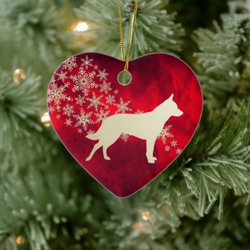 Red Gold Snowflake Australian Cattle Dog Ceramic Ornament