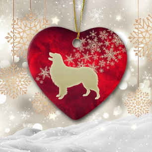 Red Gold Snowflake Australian Shepherd Ceramic Ornament