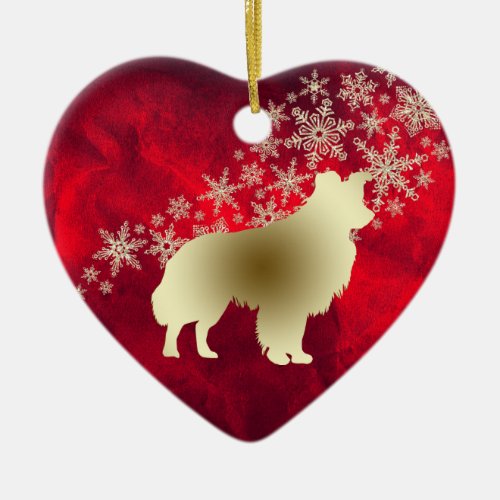 Red Gold Snowflake Border Collie Ceramic Ornament