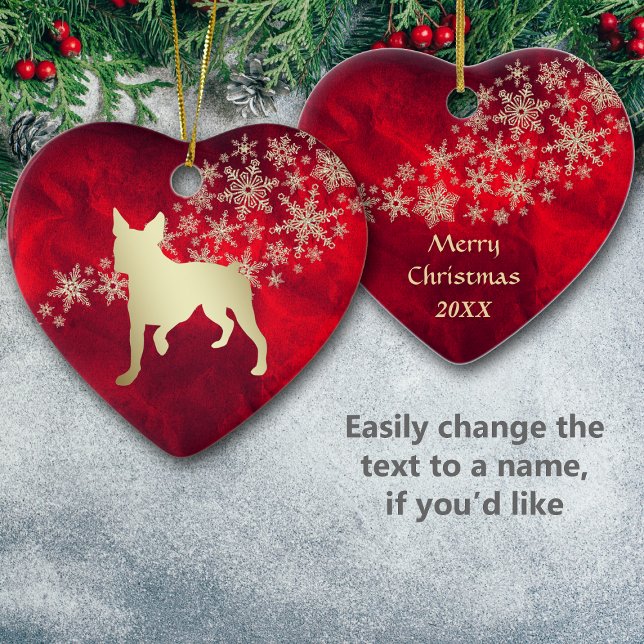 Red Gold Snowflake Boston Terrier Ceramic Ornament (Creator Uploaded)