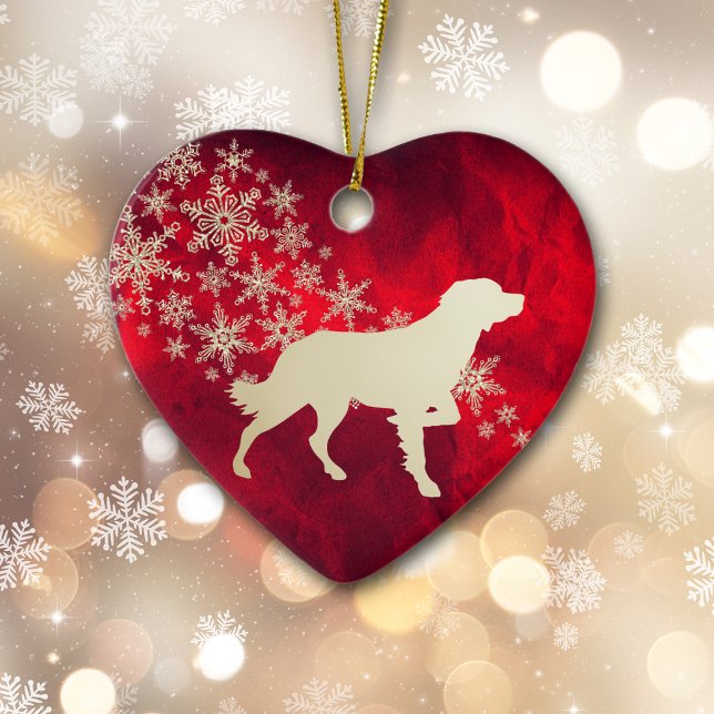 Red Gold Snowflake Brittany Dog Ceramic Ornament (Creator Uploaded)