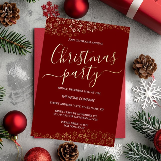 Red Gold Snowflake Corporate Christmas Party  Foil Invitation (Creator Uploaded)