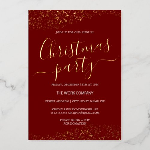 Red Gold Snowflake Corporate Christmas Party  Foil Invitation