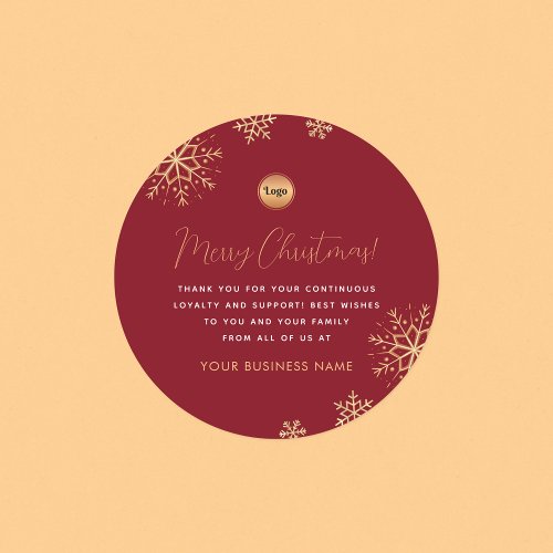 Red Gold Snowflake Custom Company Logo Christmas Classic Round Sticker