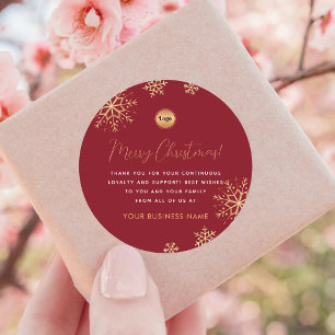 Red Gold Snowflake Custom Company Logo Christmas Classic Round Sticker