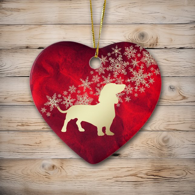 Red Gold Snowflake Dachshund Ceramic Ornament (Creator Uploaded)