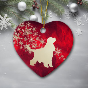 Red Gold Snowflake English Cocker Spaniel Ceramic Ornament