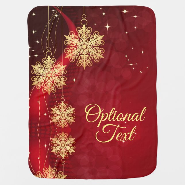 Red & Gold Snowflake Filigree Custom Christmas Baby Blanket (Front)