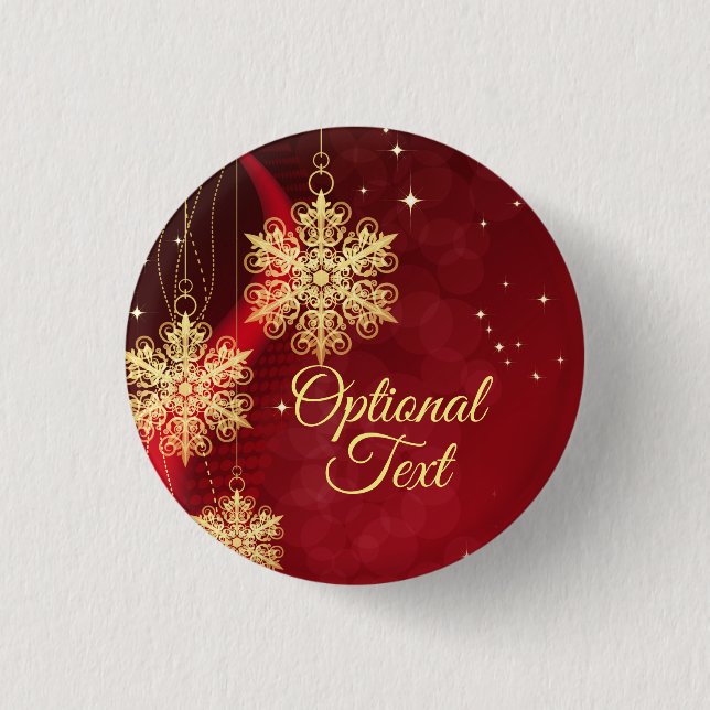 Red & Gold Snowflake Filigree Custom Christmas Button (Front)